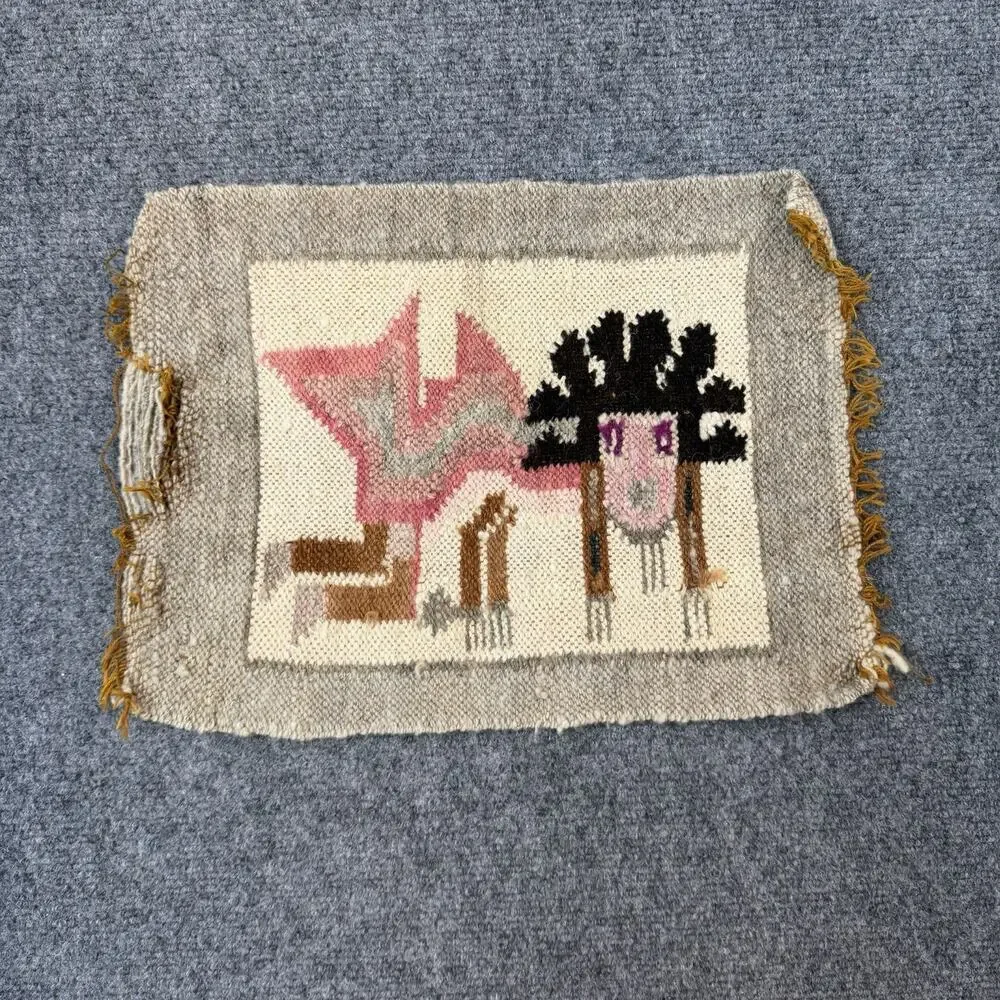 ANTIQUE NATIVE AMERICAN HAND MADE RUG/BLANKET ELEMENT KNEELING MAN FIGURE